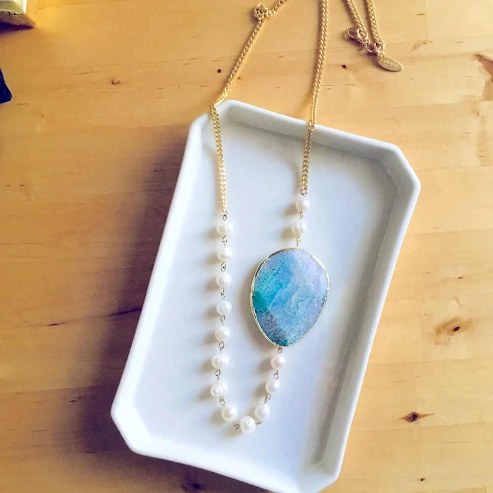 Realia by Jen Turquoise Stone and Pearl Necklace